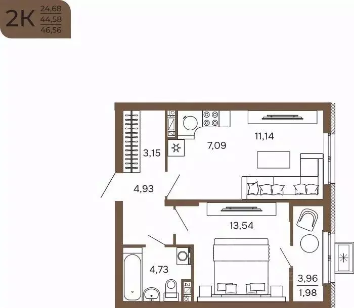 2-к кв. Пензенская область, Пенза Арбеково Парк жилой комплекс (46.56 ... - Фото 1