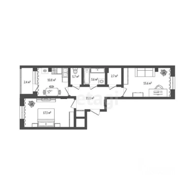 2-к кв. Тюменская область, Тюмень ул. Ветеранов Труда, 9Ак1 (64.0 м) - Фото 1