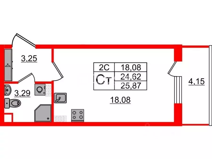 Студия Санкт-Петербург Волхонское ш., 19к1 (23.8 м) - Фото 1