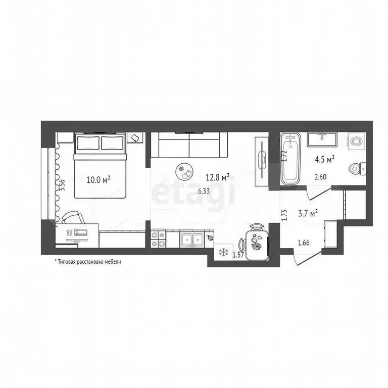 Квартира-студия, 30,9 м, 6/8 эт. - Фото 0