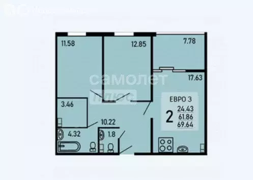 2-комнатная квартира: Липецк, Студёновская улица, 23Б (69.64 м) - Фото 1