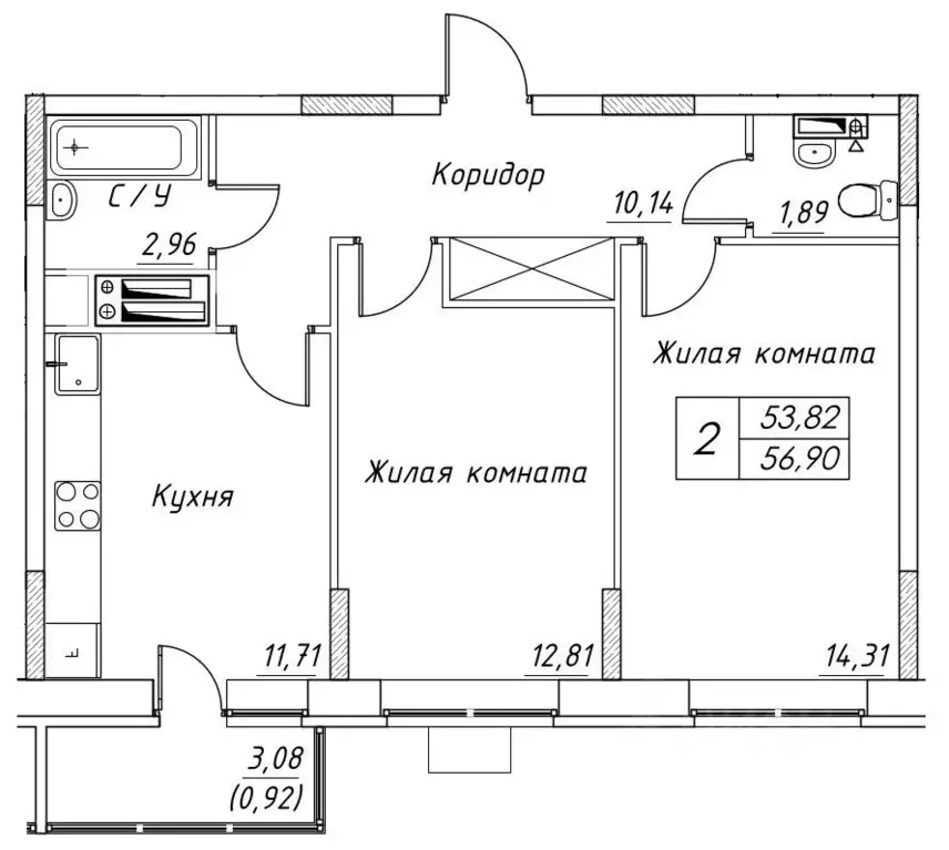 2-к кв. Московская область, Дмитров  (56.9 м) - Фото 0