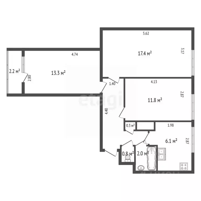 3-к кв. Санкт-Петербург Аэродромная ул., 3 (60.0 м) - Фото 1