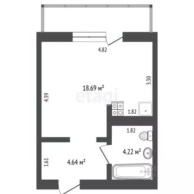 Студия Тюменская область, Тюмень ул. Тимофея Чаркова, 81к1 (28.6 м) - Фото 1