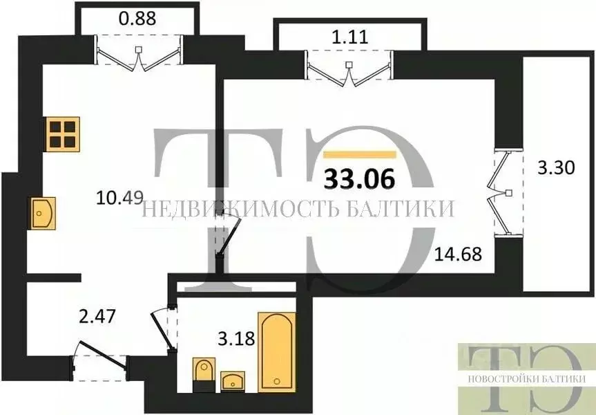 1-к кв. Калининградская область, Калининград ул. Героя России ... - Фото 0