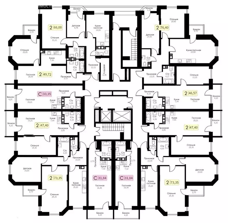 2-комнатная квартира: Тверь, жилой комплекс Урбан Парк (76.4 м) - Фото 1