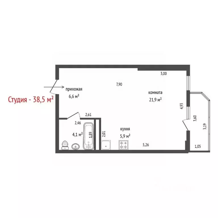 Студия Свердловская область, Екатеринбург ул. Среднеуральская, 9 (38.5 ... - Фото 2