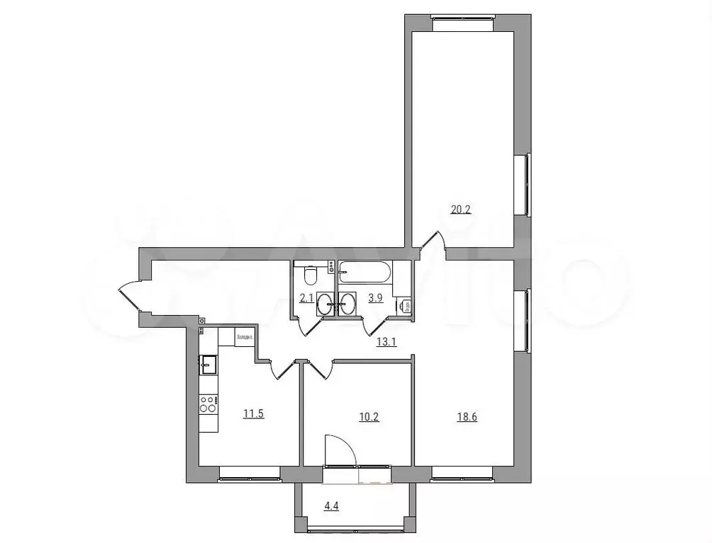 3-к. квартира, 84 м, 2/6 эт. - Фото 1