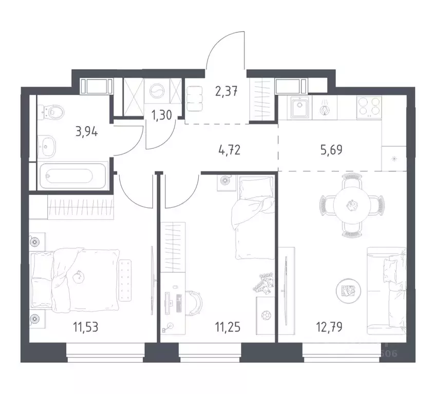 2-к кв. Москва Рязановское поселение, ул. Уточкина, 2к1 (53.2 м) - Фото 1