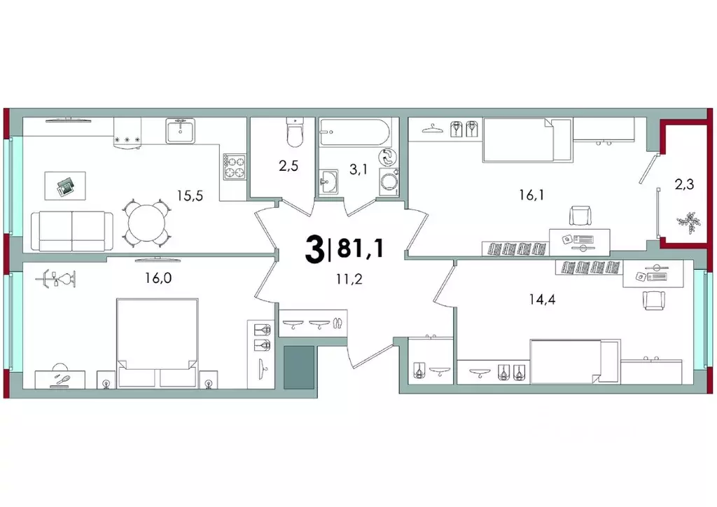 3-к кв. Тверская область, Тверь ул. С.Я. Лемешева, 6 (80.2 м) - Фото 1