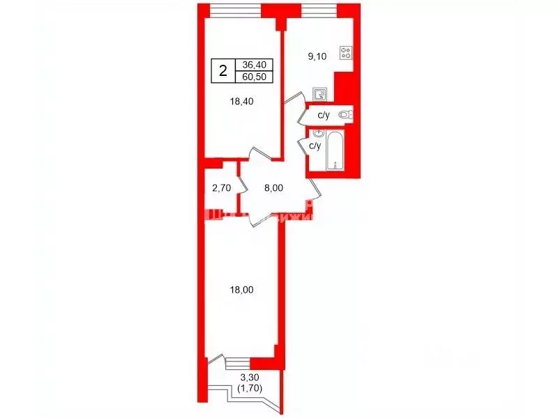 2-к кв. Санкт-Петербург ул. Кустодиева, 7к1 (60.5 м) - Фото 1