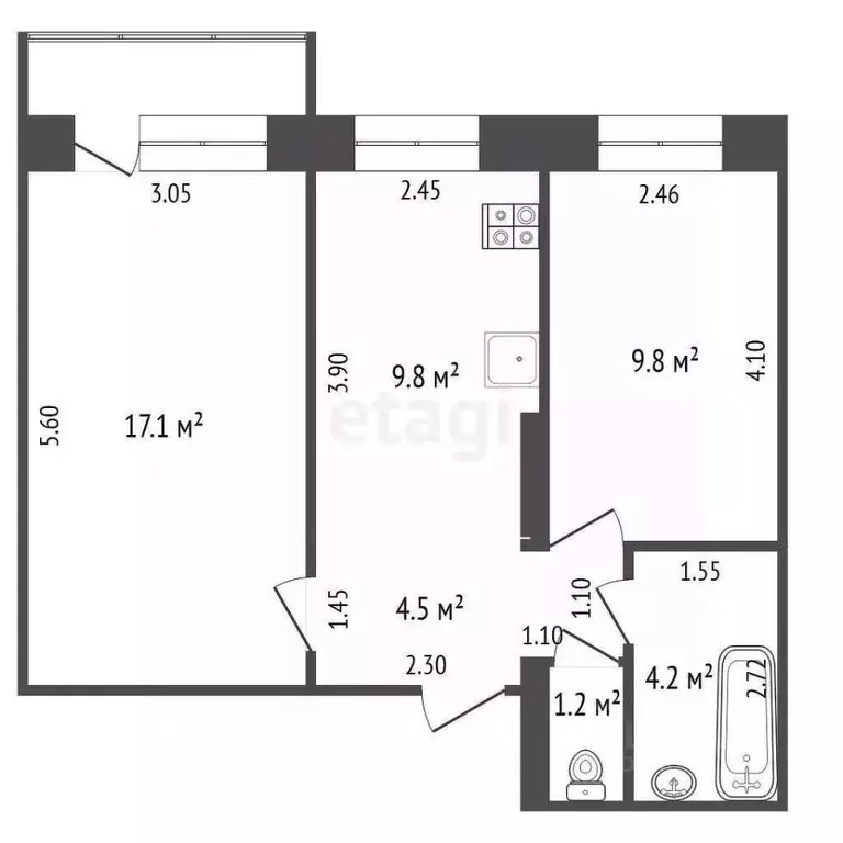 2-к кв. Саха (Якутия), Якутск 202-й мкр, 4 (46.6 м) - Фото 2