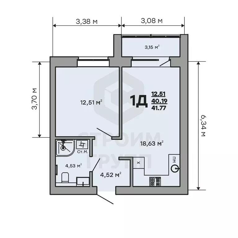 1-комнатная квартира: Ковров, улица Строителей, 43/1 (41.77 м) - Фото 1