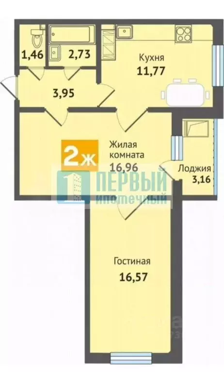 2-к кв. Марий Эл, Медведево городское поселение, Медведево пгт ул. ... - Фото 1