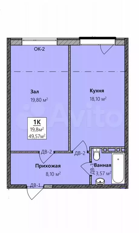 1-к. квартира, 49,7 м, 2/8 эт. - Фото 0