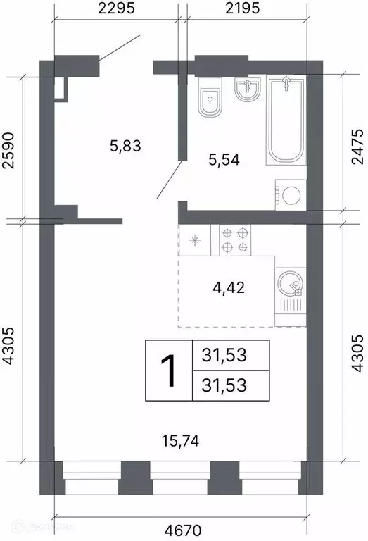 Продаётся 1-к квартира, 31.3 м - Фото 1