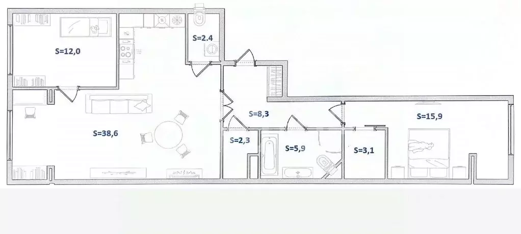 3-к кв. Санкт-Петербург Ушаковская наб., 1к3 (88.5 м) - Фото 2