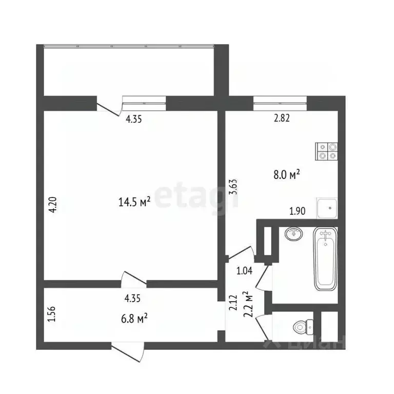 1-к кв. Тюменская область, Тюмень ул. Николая Ростовцева, 12 (40.1 м) - Фото 2