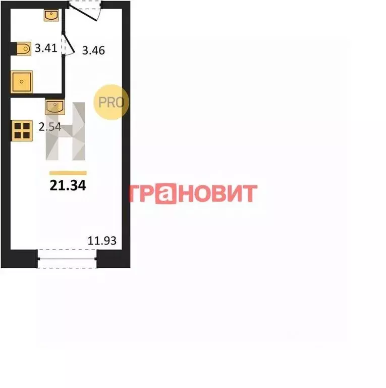 Студия Новосибирская область, Новосибирск ул. Кирова, 113/2 (21.34 м) - Фото 0