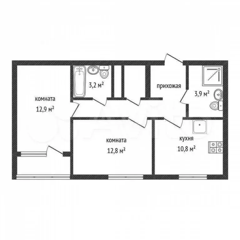 2-к. квартира, 55,1 м, 6/9 эт. - Фото 0