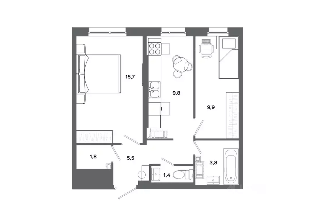 2-к кв. Ханты-Мансийский АО, Сургут 30А мкр,  (47.9 м) - Фото 0