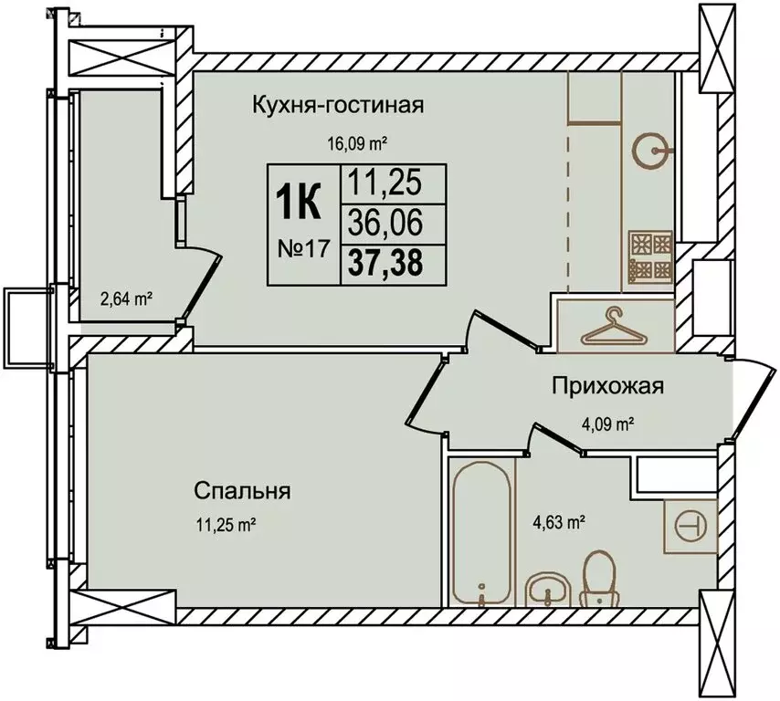 1-комнатная квартира: Нижний Новгород, улица Красных Зорь, 23Д (37.38 ... - Фото 0