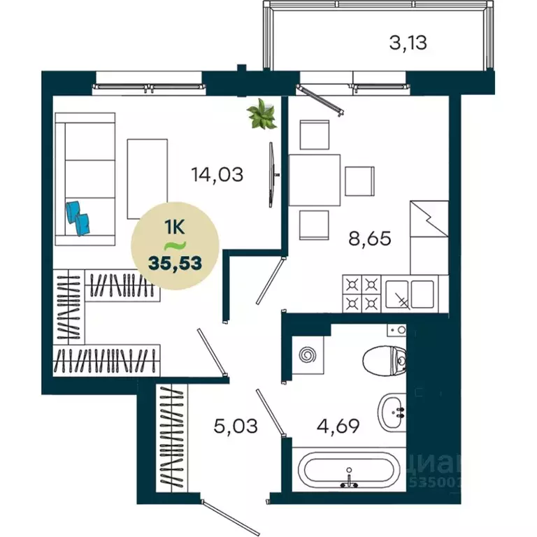 1-к кв. Иркутская область, Иркутск ул. Безбокова, 7А (35.53 м) - Фото 1