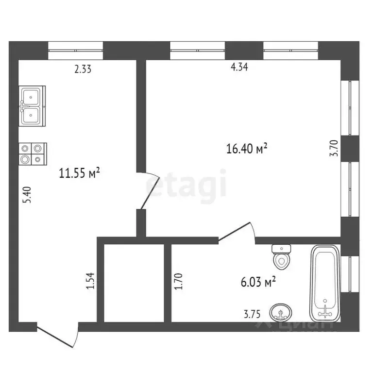 1-к кв. Костромская область, Нерехта Пионерская ул., 6 (34.5 м) - Фото 1