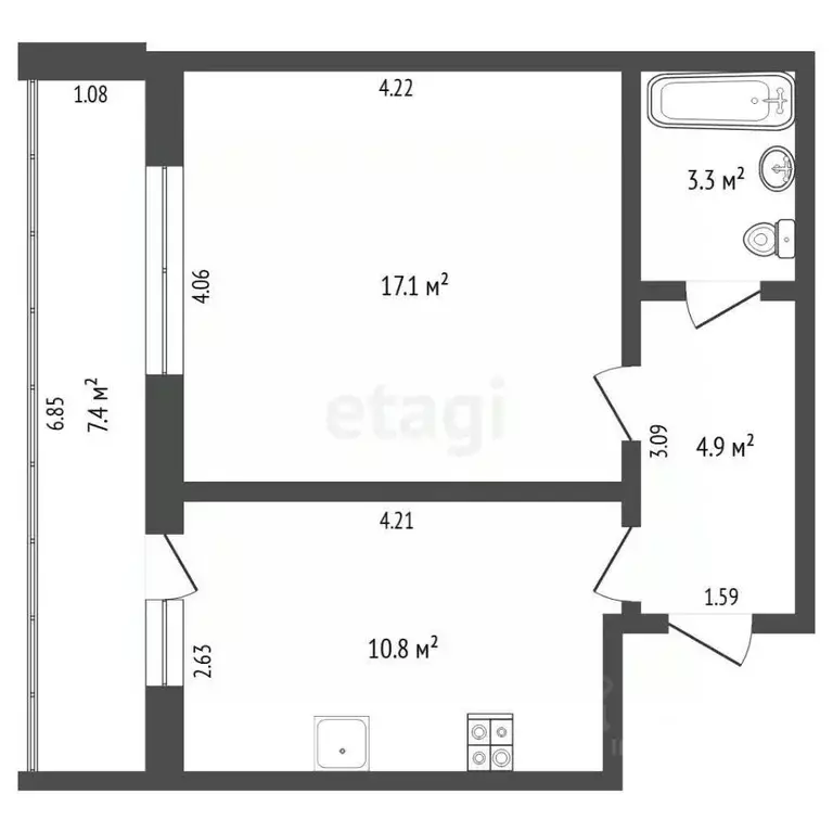 1-к кв. Тюменская область, Тюмень Малая Боровская ул., 38/1 (36.1 м) - Фото 1