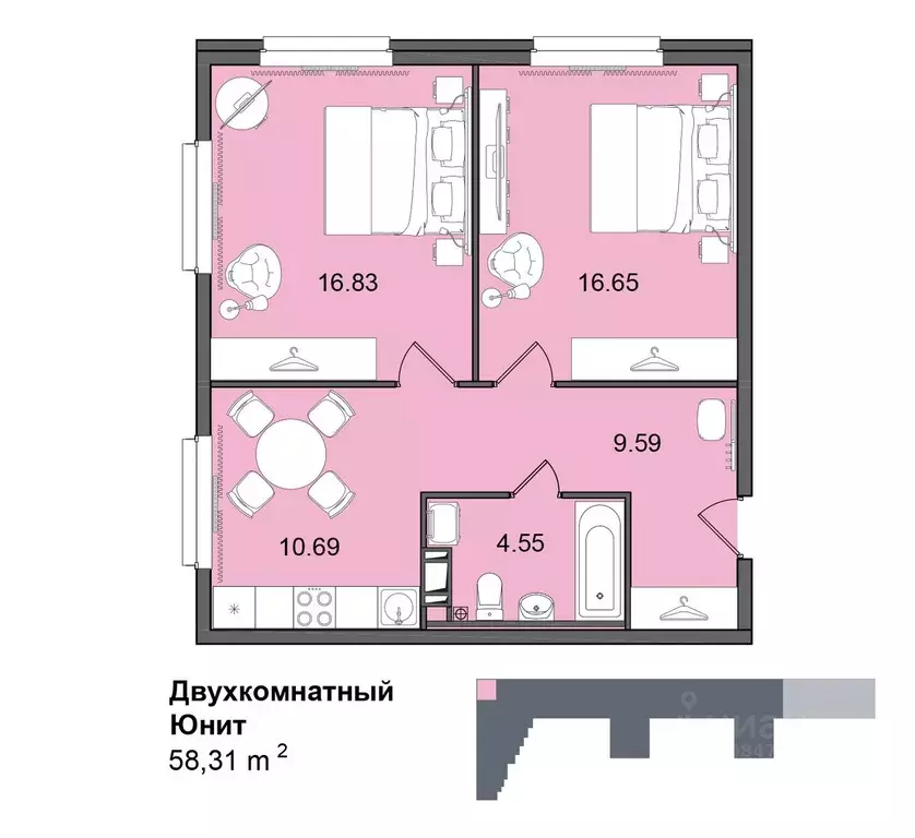 2-к кв. Санкт-Петербург Витебский просп., 99к1 (58.7 м) - Фото 0