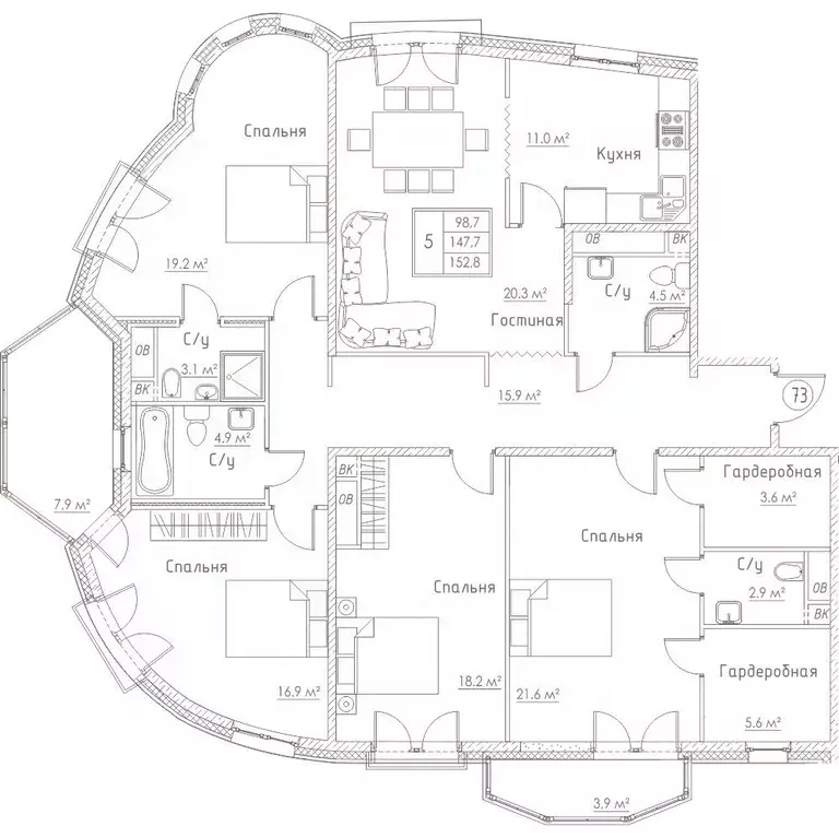 5-к кв. Санкт-Петербург ул. Ленсовета, 87к3 (157.0 м) - Фото 0