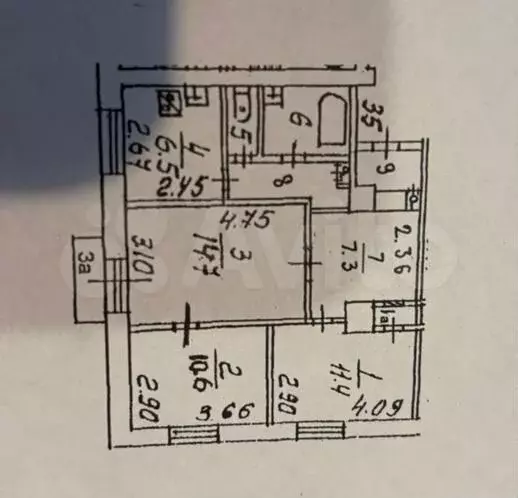 3-к. квартира, 61,4 м, 3/5 эт. - Фото 0
