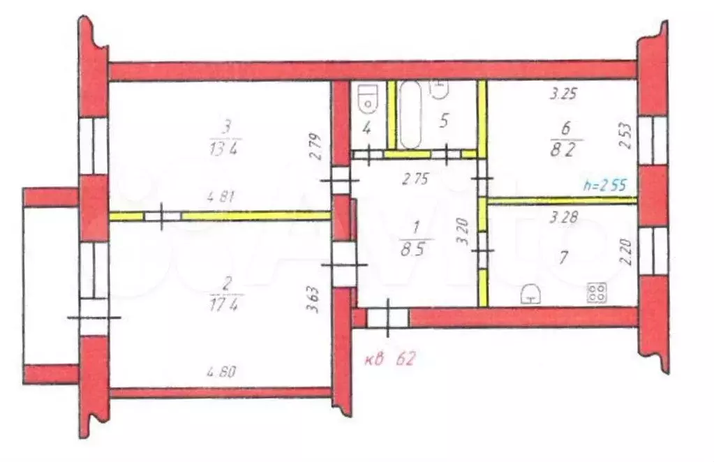 3-к. квартира, 60 м, 4/5 эт. - Фото 0