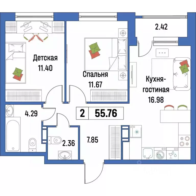 2-к кв. Ленинградская область, Мурино Всеволожский район, Урбанист ... - Фото 0