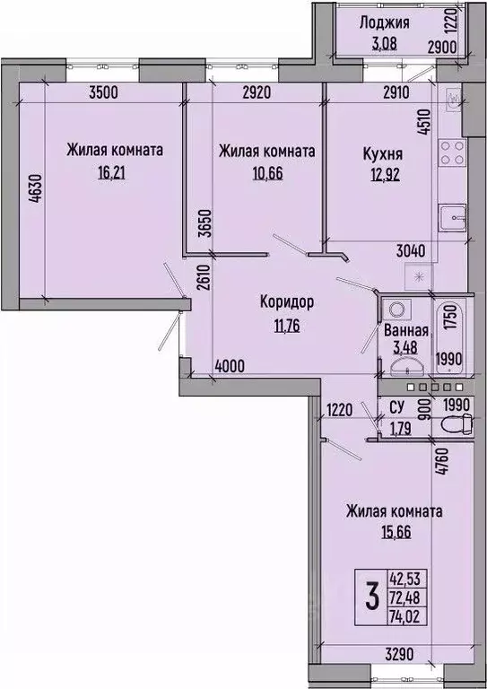 3-к кв. Волгоградская область, Волгоград ул. Иссы Плиева, 4А (74.02 м) - Фото 1