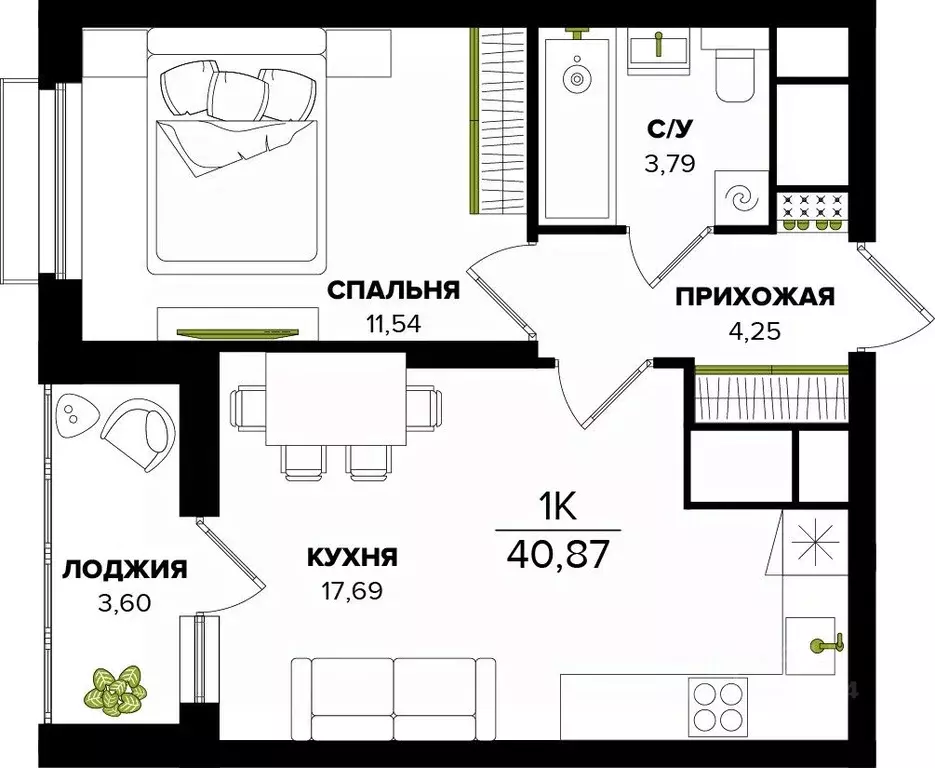 1-к кв. Тульская область, Тула  (40.87 м) - Фото 0