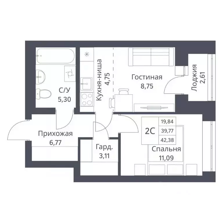 2-к кв. Новосибирская область, Новосибирск Игарская ул., 40/1 (39.77 ... - Фото 0