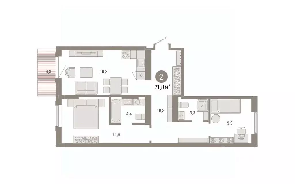 2-к кв. Омская область, Омск  (71.75 м) - Фото 2