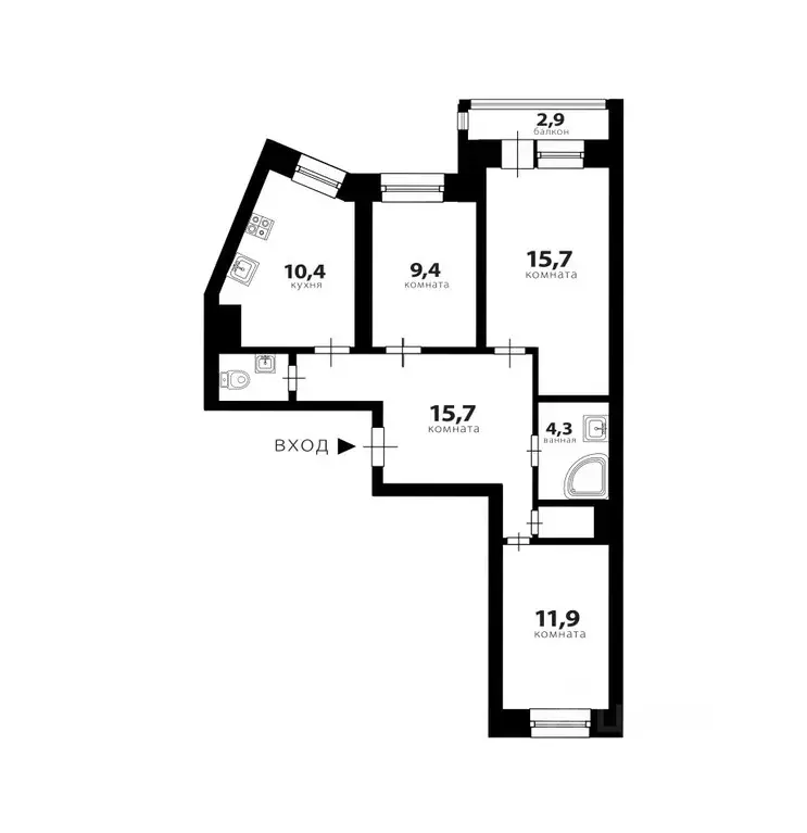 3-к кв. Санкт-Петербург пос. Парголово, ул. Николая Рубцова, 9 (69.4 ... - Фото 2