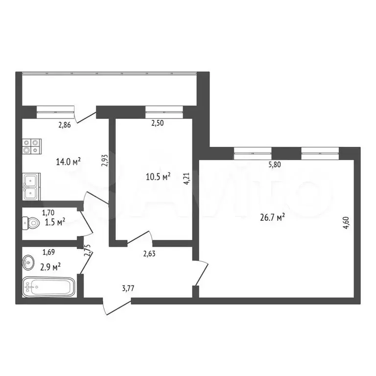 2-к. квартира, 57 м, 2/11 эт. - Фото 0
