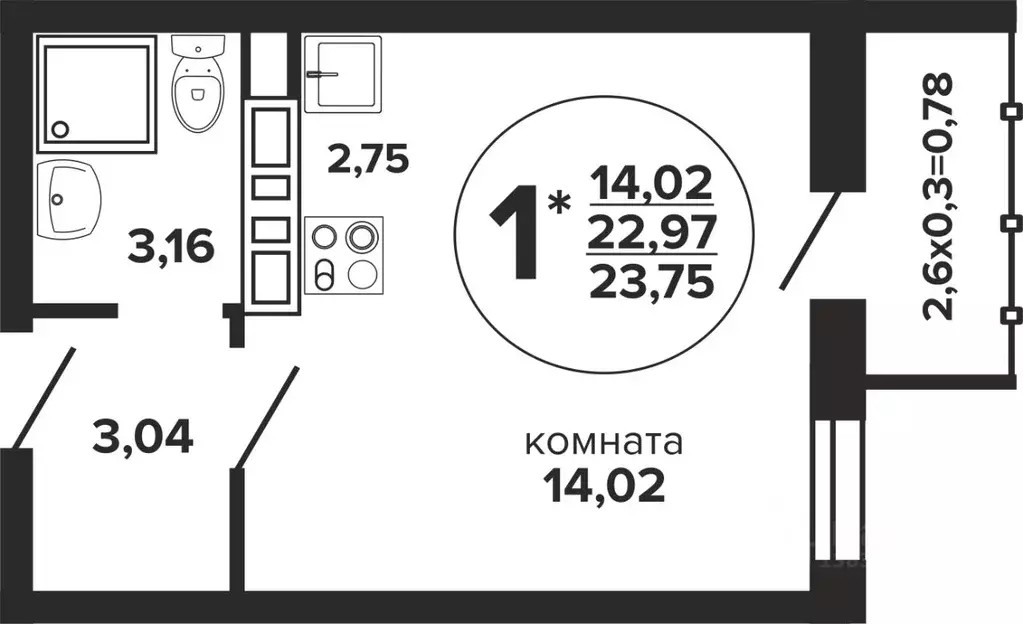 Студия Краснодарский край, Краснодар Российская ул., 257/7 (23.75 м) - Фото 0