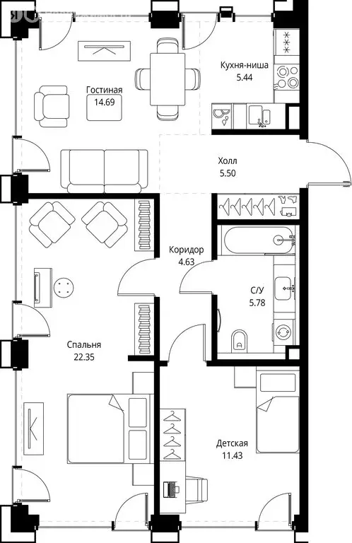 2-комнатная квартира: Москва, Верейская улица, 29с32Д (69.82 м) - Фото 2