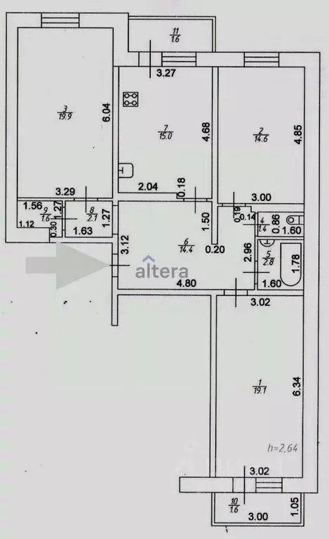 3-к кв. Татарстан, Казань просп. Победы, 78 (94.0 м) - Фото 2