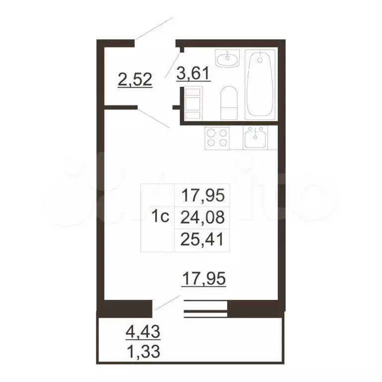 Квартира-студия, 25,4 м, 4/6 эт. - Фото 0