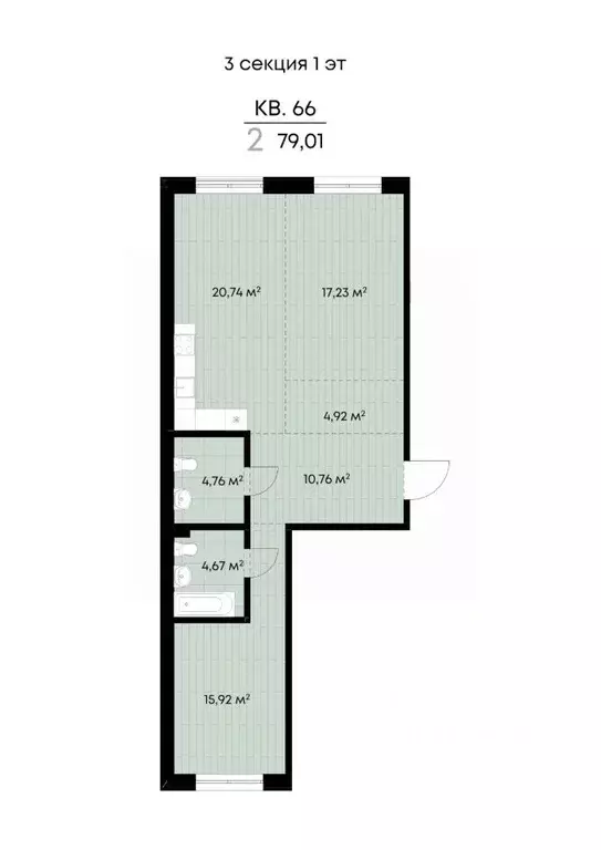 2-к кв. Иркутская область, Иркутск ул. Лебедева-Кумача, 25 (79.01 м) - Фото 0
