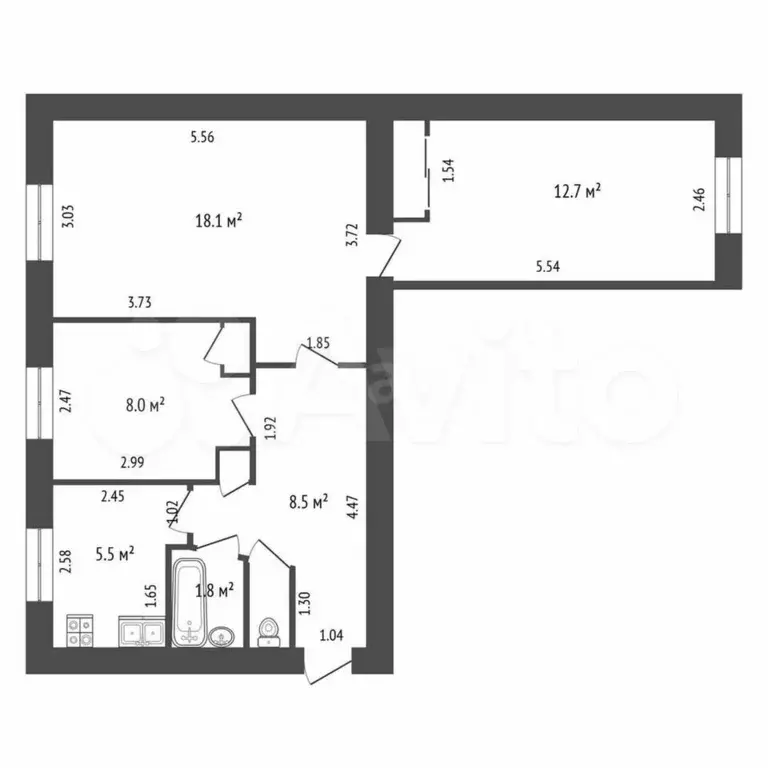 3-к. квартира, 57,5 м, 1/5 эт. - Фото 0