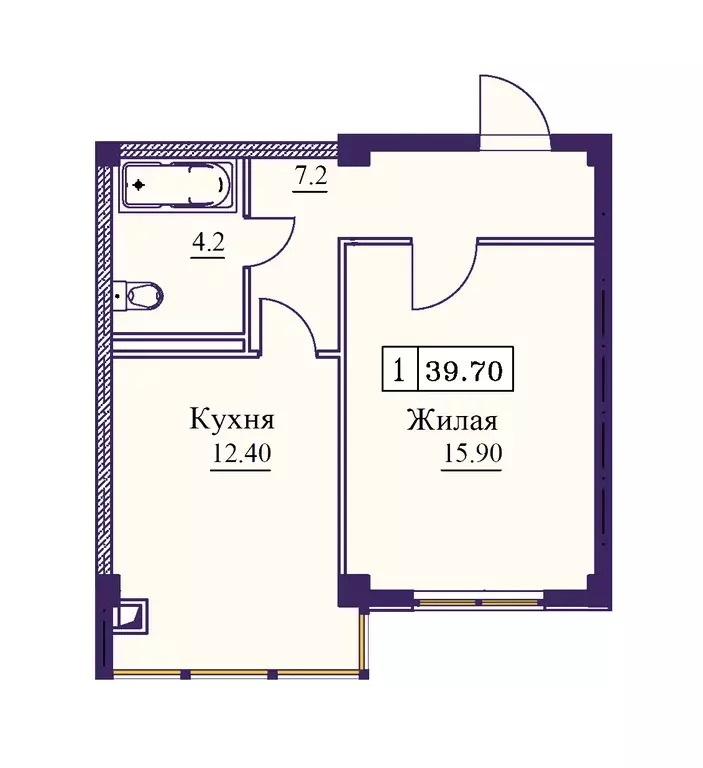 1-к квартира, 39.7 м - Фото 0