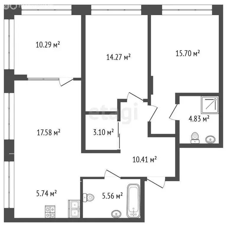 3-комнатная квартира: Тюмень, улица Тимофея Чаркова, 93 (87.48 м) - Фото 1