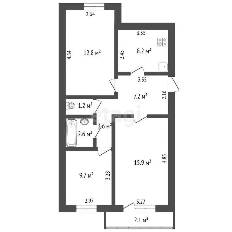 3-комнатная квартира: Ишим, Малая Садовая улица, 109 (61.2 м) - Фото 1