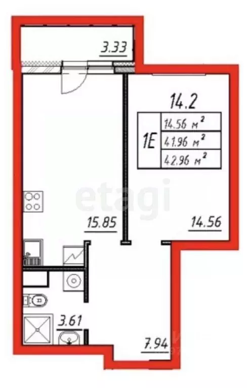 1-к кв. Татарстан, Казань ул. Архитектора Гайнутдинова, 26к5 (42.0 м) - Фото 1